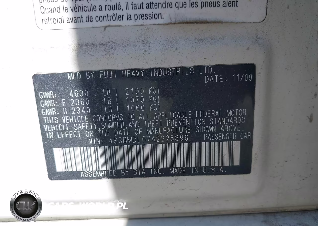 2010 Subaru Legacy 3.6R Limited VIN:4S3BMDL67A2225896 - 9