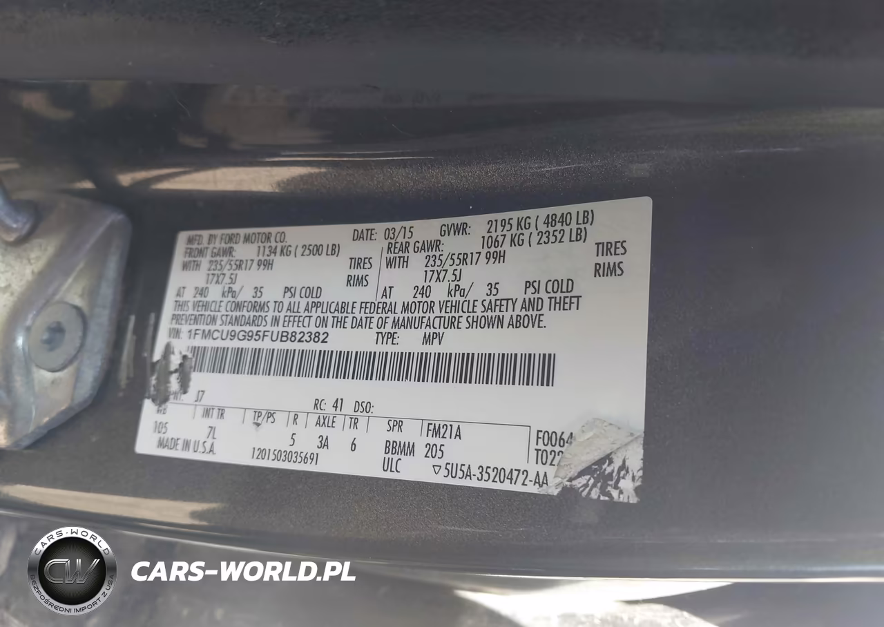 2015 Ford Escape Se VIN:1FMCU9G95FUB82382 - 9