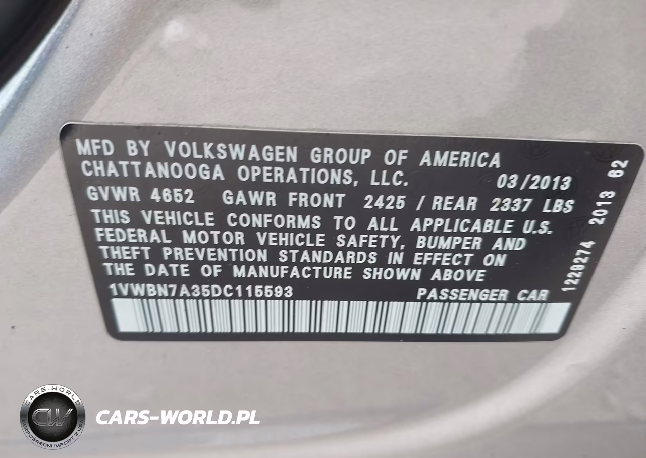 2013 Volkswagen Passat 2.0L Tdi Se VIN:1VWBN7A35DC115593 - 9