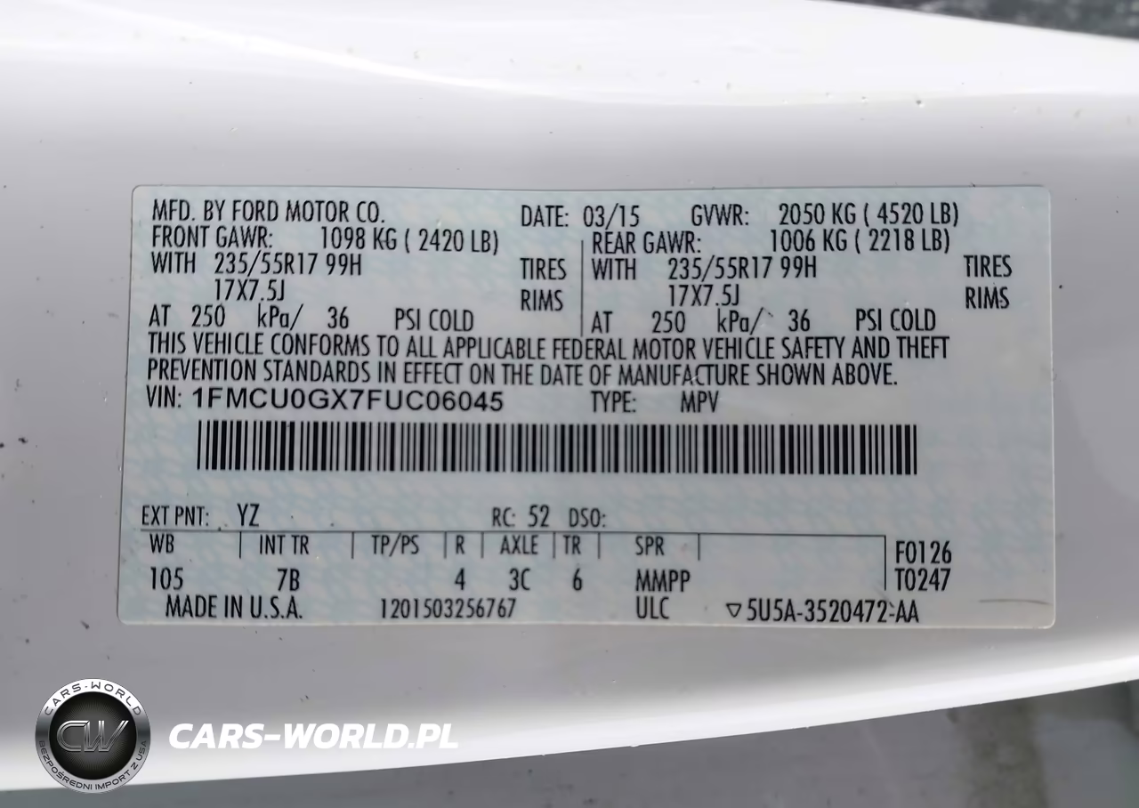 2015 Ford Escape Se VIN:1FMCU0GX7FUC06045 - 9