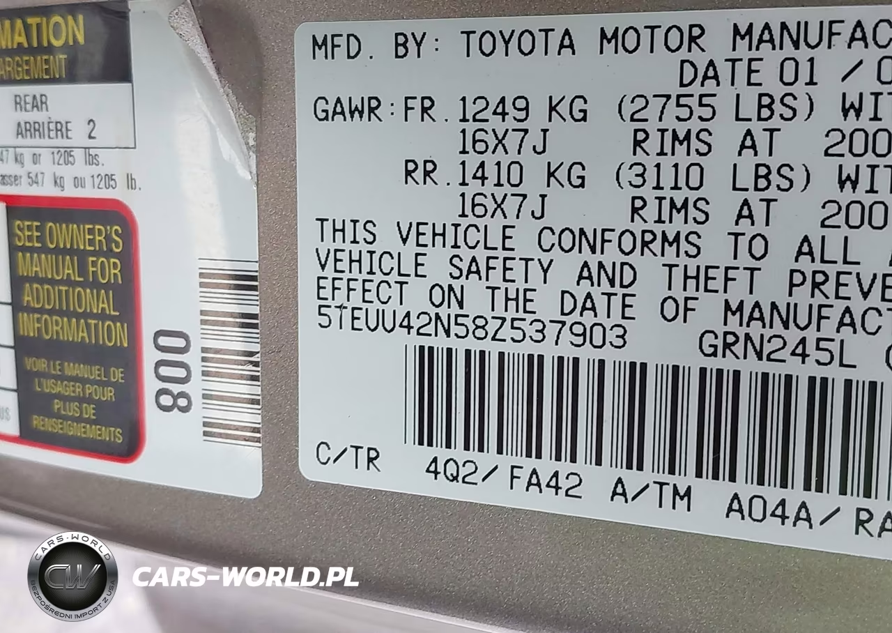 2008 Toyota Tacoma Base V6 VIN:5TEUU42N58Z537903 - 9