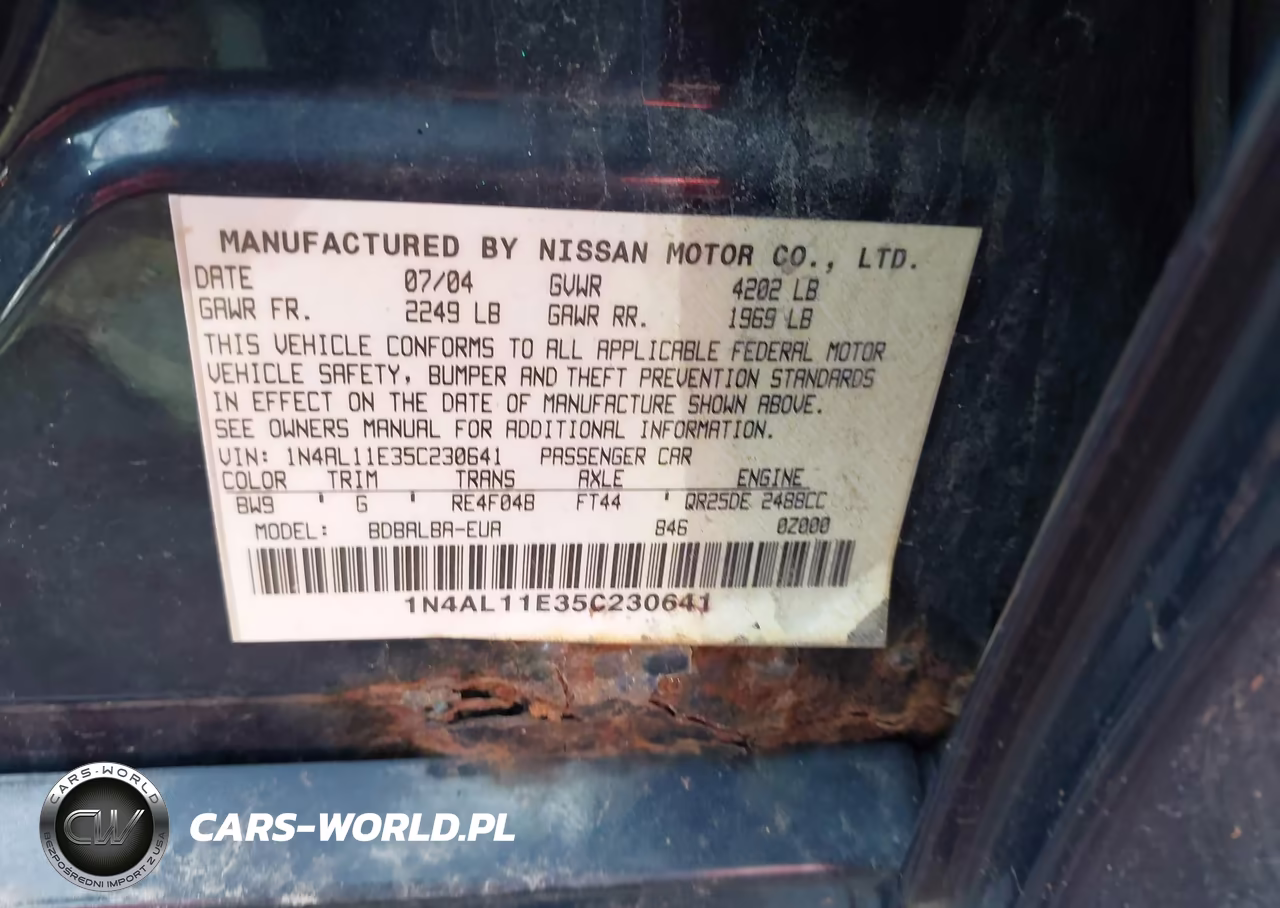2005 Nissan Altima 2.5 S VIN:1N4AL11E35C230641 - 9