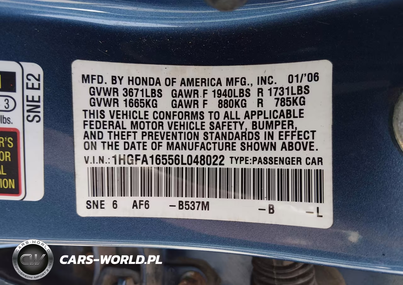 2006 Honda Civic Lx VIN:1HGFA16556L048022 - 9