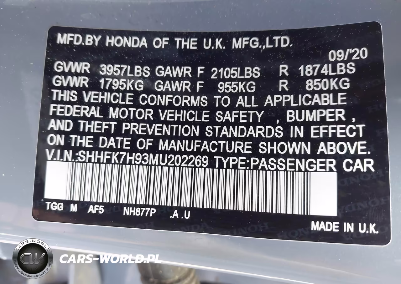 2021 Honda Civic Sport Touring VIN:SHHFK7H93MU202269 - 9