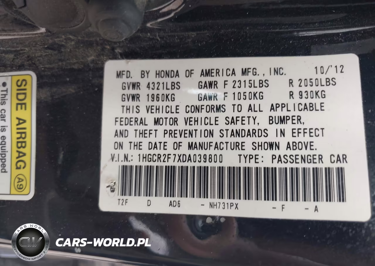2013 Honda Accord Ex VIN:1HGCR2F7XDA039800 - 9