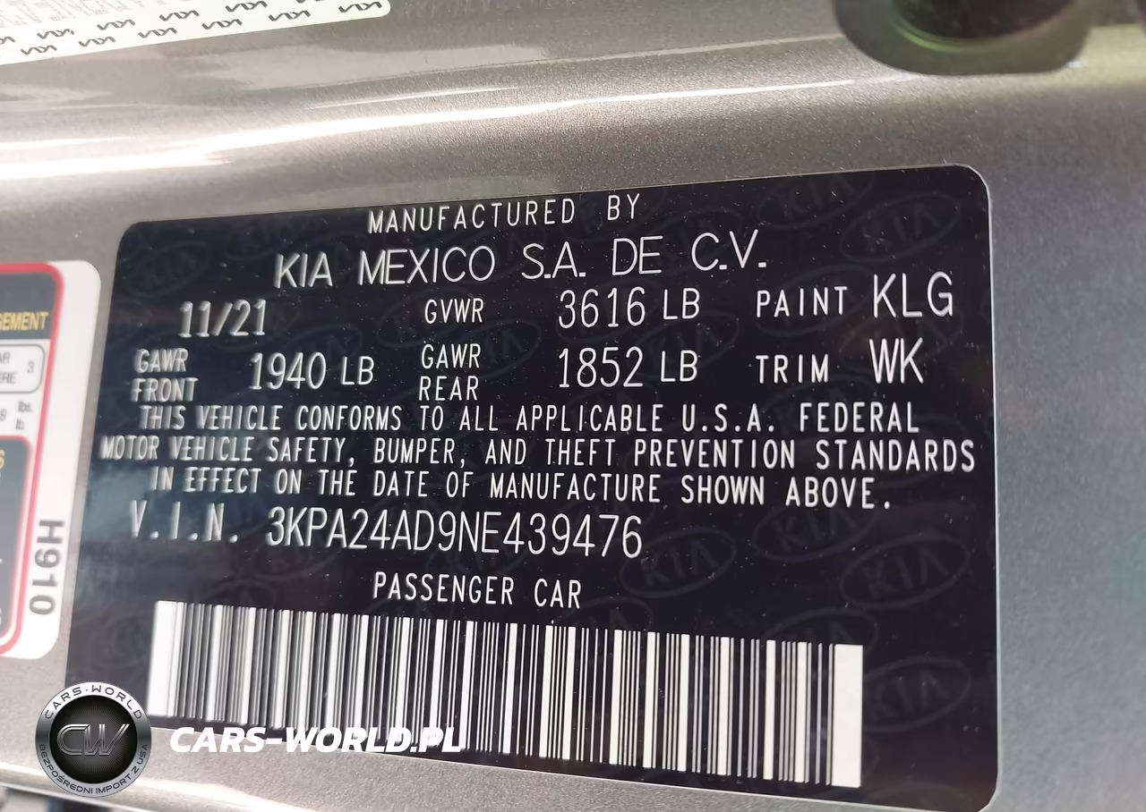 2022 Kia Rio S VIN:3KPA24AD9NE439476 - 9