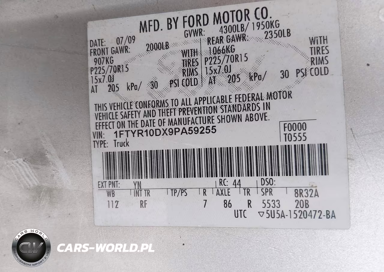 2009 Ford Ranger Sport-Xl-Xlt VIN:1FTYR10DX9PA59255 - 9