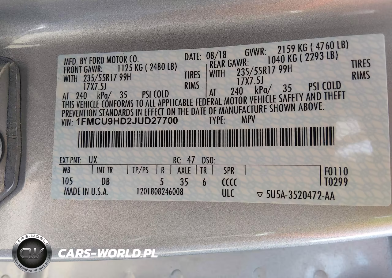 2018 Ford Escape Sel VIN:1FMCU9HD2JUD27700 - 9