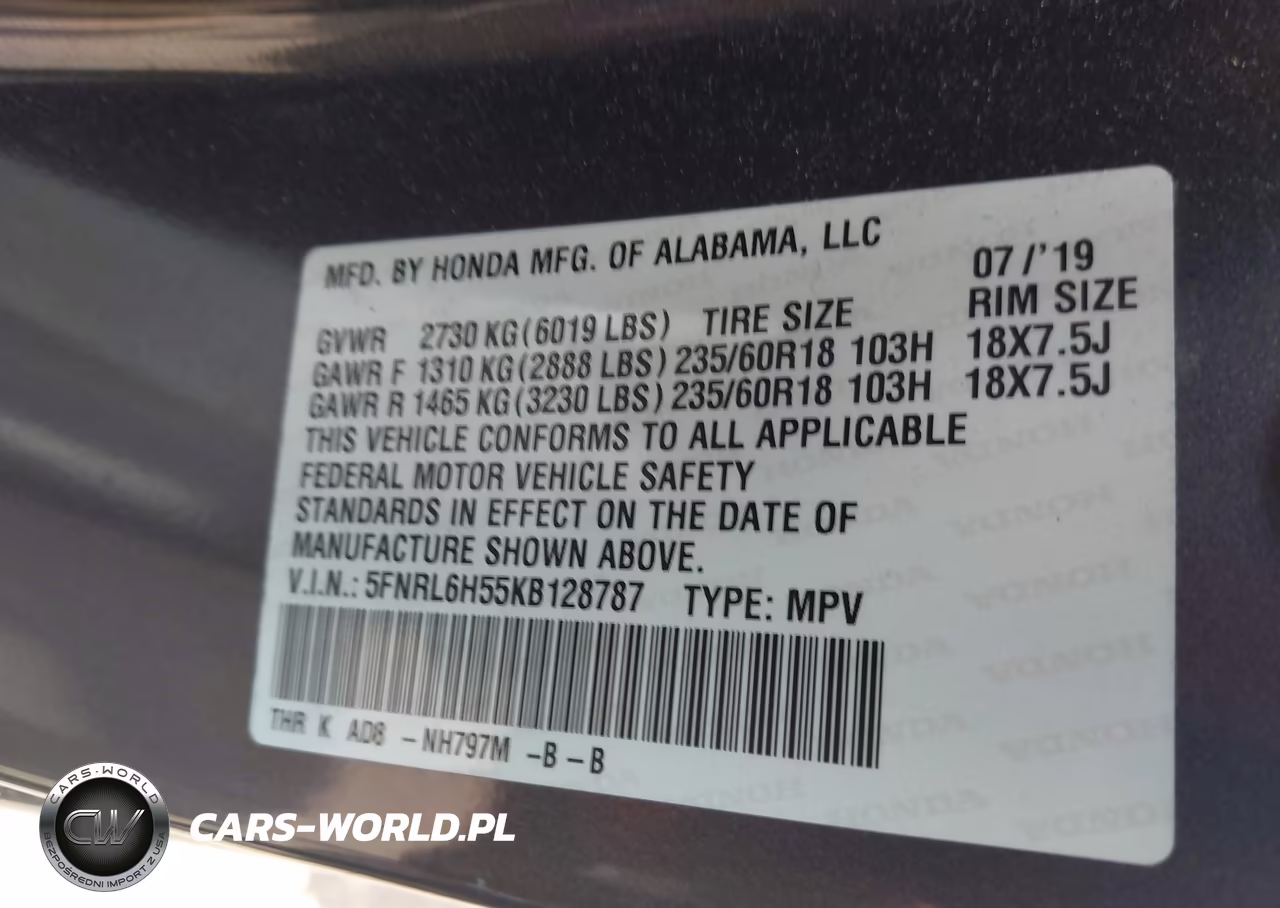 2019 Honda Odyssey Ex VIN:5FNRL6H55KB128787 - 9