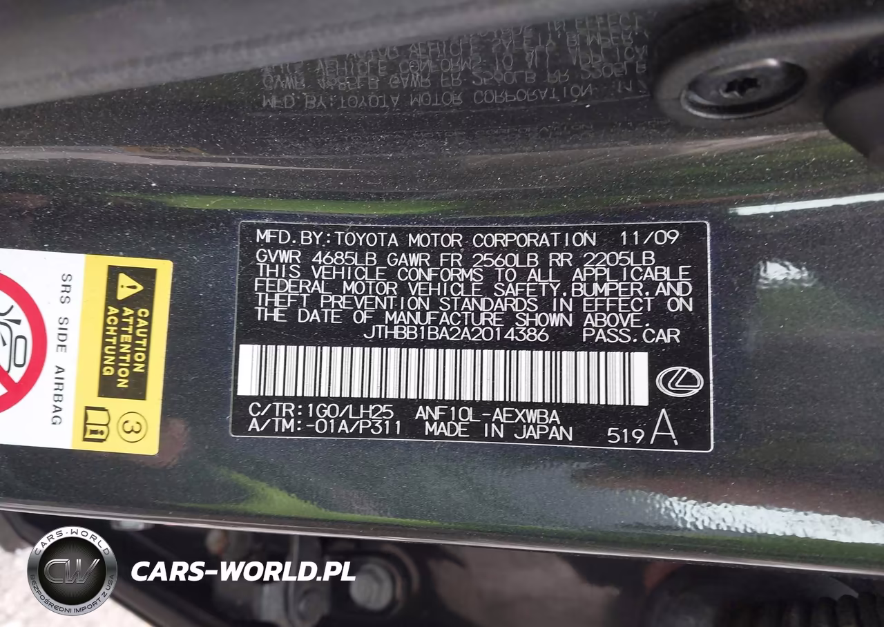 2010 Lexus Hs 250H Premium VIN:JTHBB1BA2A2014386 - 9