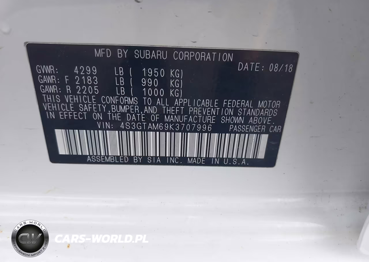 2019 Subaru Impreza 2.0I Sport VIN:4S3GTAM69K3707996 - 9