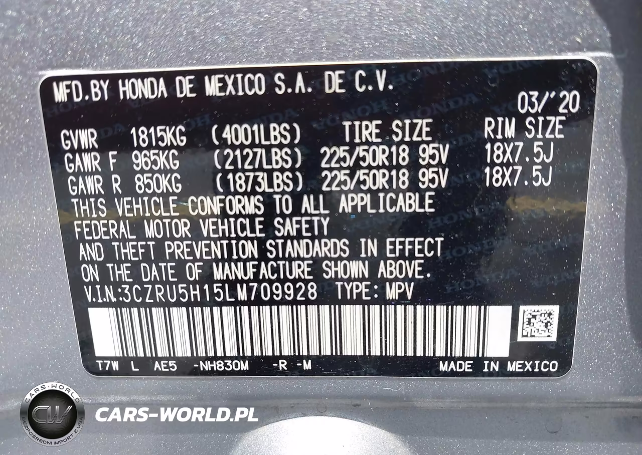 2020 Honda Hr-V 2Wd Sport VIN:3CZRU5H15LM709928 - 9
