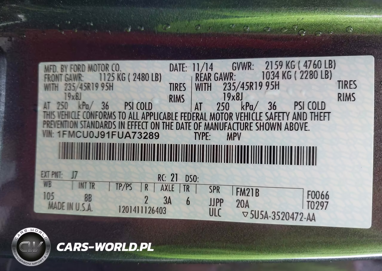 2015 Ford Escape Titanium VIN:1FMCU0J91FUA73289 - 9