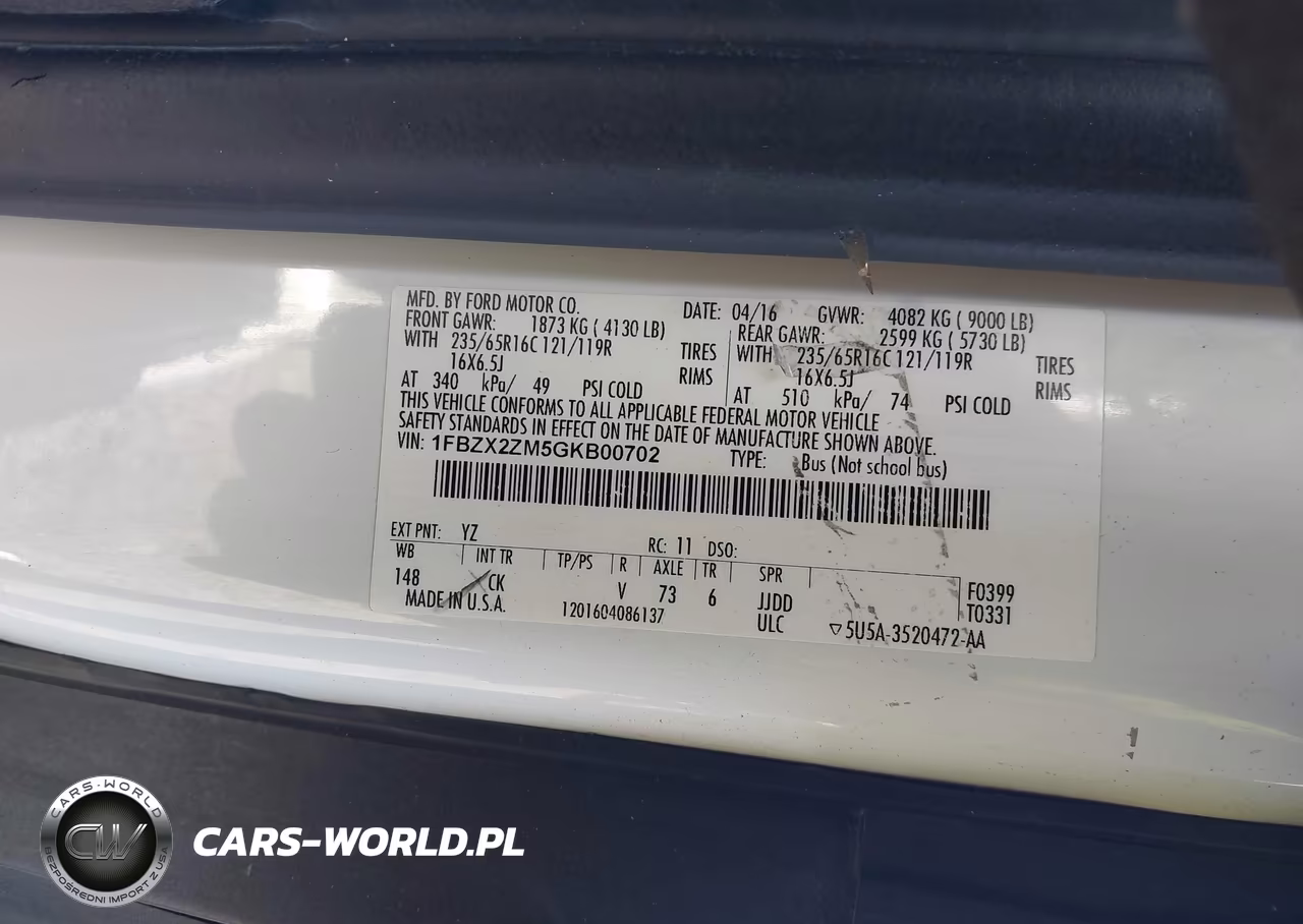 2016 Ford Transit-350 Xlt VIN:1FBZX2ZM5GKB00702 - 9