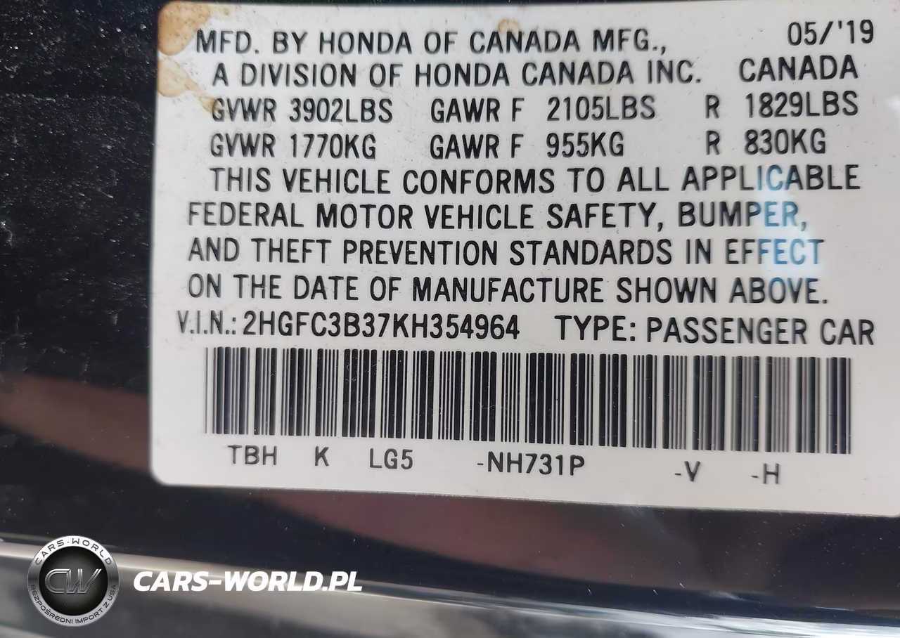 2019 Honda Civic Ex VIN:2HGFC3B37KH354964 - 9