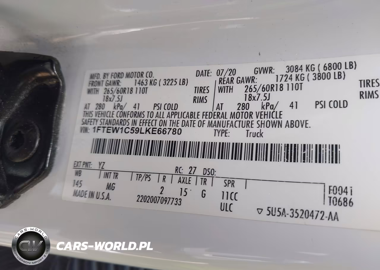 2020 Ford F-150 Xlt VIN:1FTEW1C59LKE66780 - 9