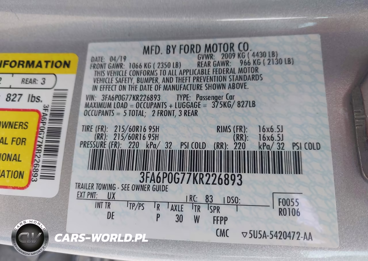 2019 Ford Fusion S VIN:3FA6P0G77KR226893 - 9