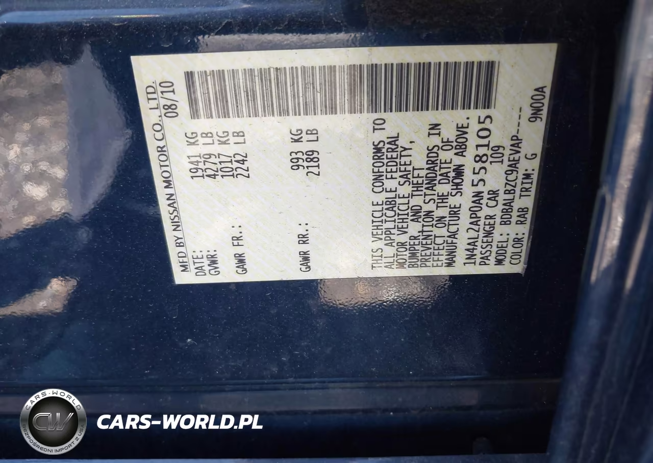 2010 Nissan Altima 2.5 S VIN:1N4AL2AP0AN558105 - 9