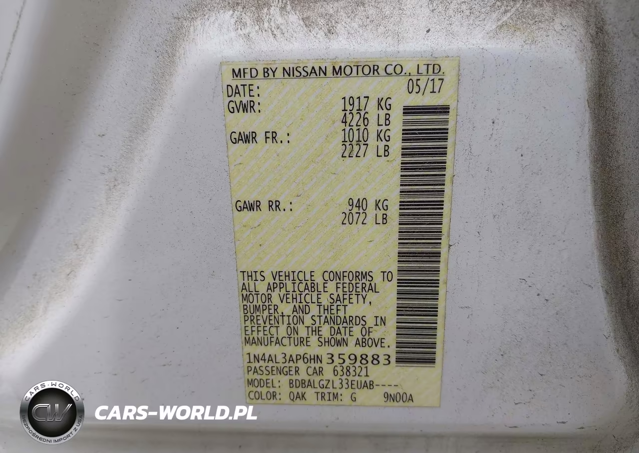 2017 Nissan Altima 2.5 S VIN:1N4AL3AP6HN359883 - 9