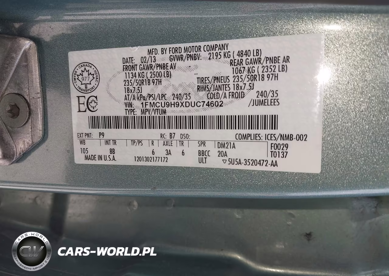 2013 Ford Escape Sel VIN:1FMCU9H9XDUC74602 - 9