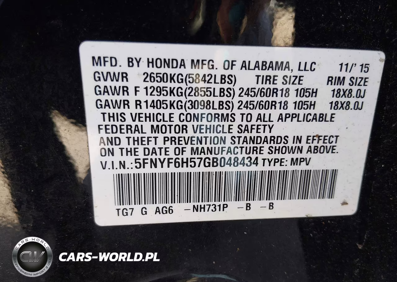 2016 Honda Pilot Ex-L VIN:5FNYF6H57GB048434 - 9
