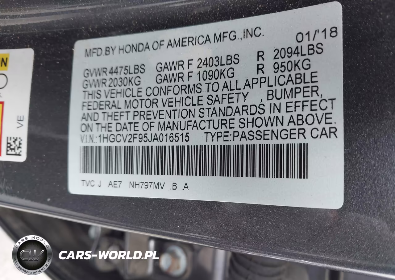 2018 Honda Accord Touring 2.0T VIN:1HGCV2F95JA016515 - 9