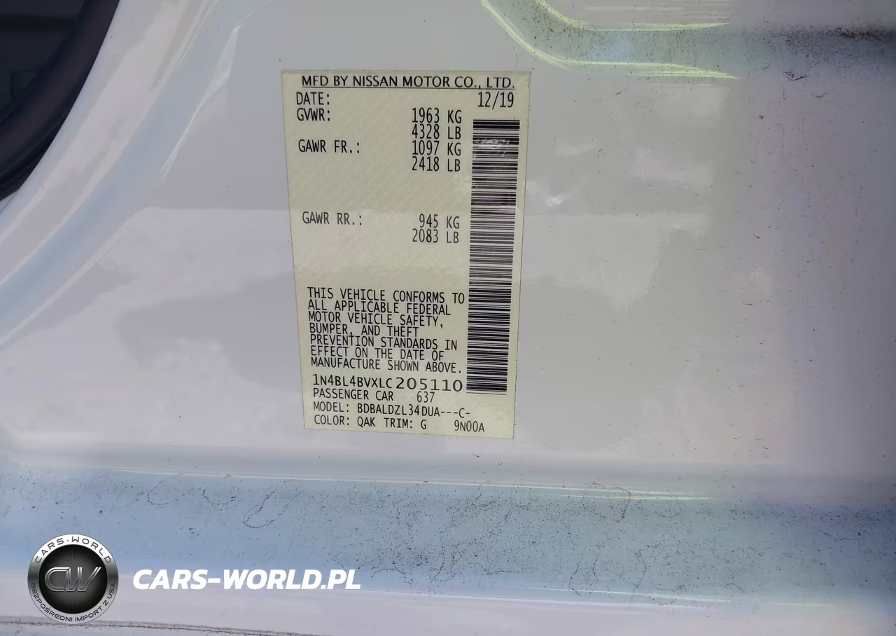 2020 Nissan Altima S Fwd VIN:1N4BL4BVXLC205110 - 9