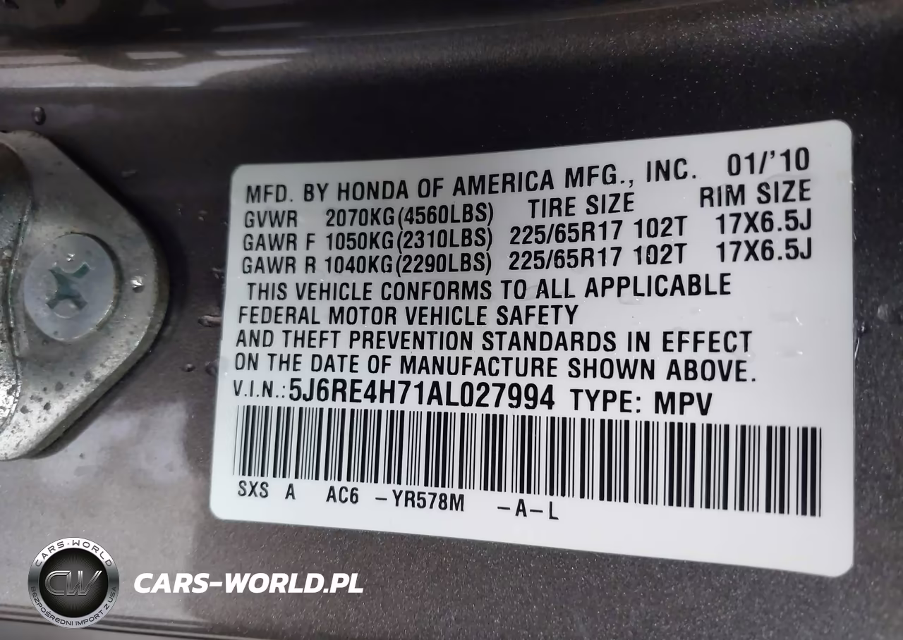 2010 Honda Cr-V Ex-L VIN:5J6RE4H71AL027994 - 9