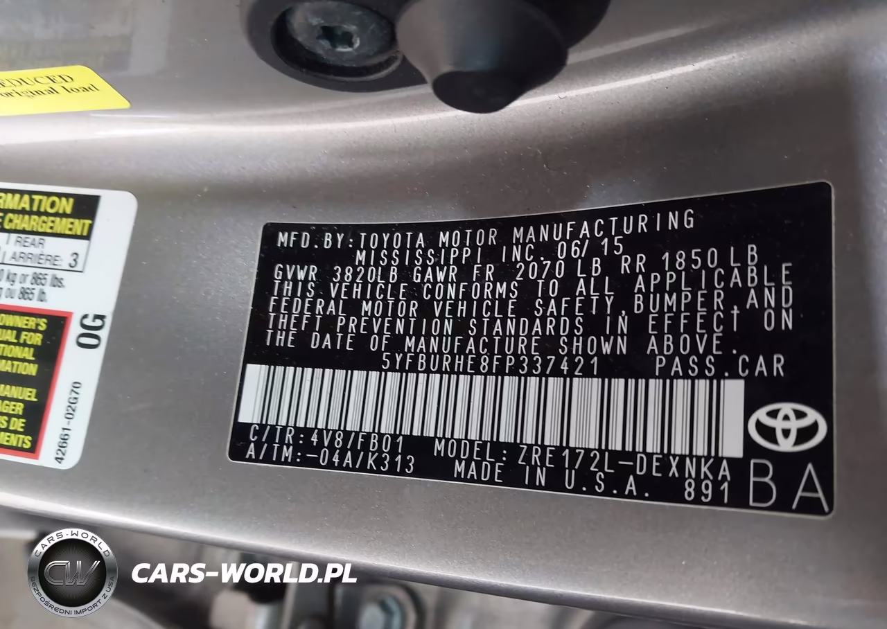 2015 Toyota Corolla Le Plus VIN:5YFBURHE8FP337421 - 9