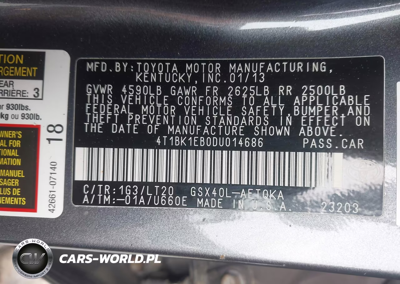 2013 Toyota Avalon Xle Touring VIN:4T1BK1EB0DU014686 - 9