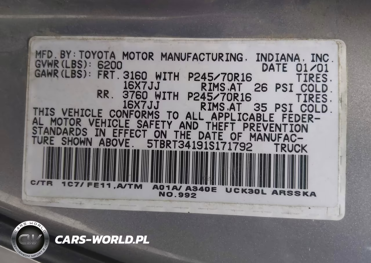 2001 Toyota Tundra Sr5 V8 VIN:5TBRT34191S171792 - 9