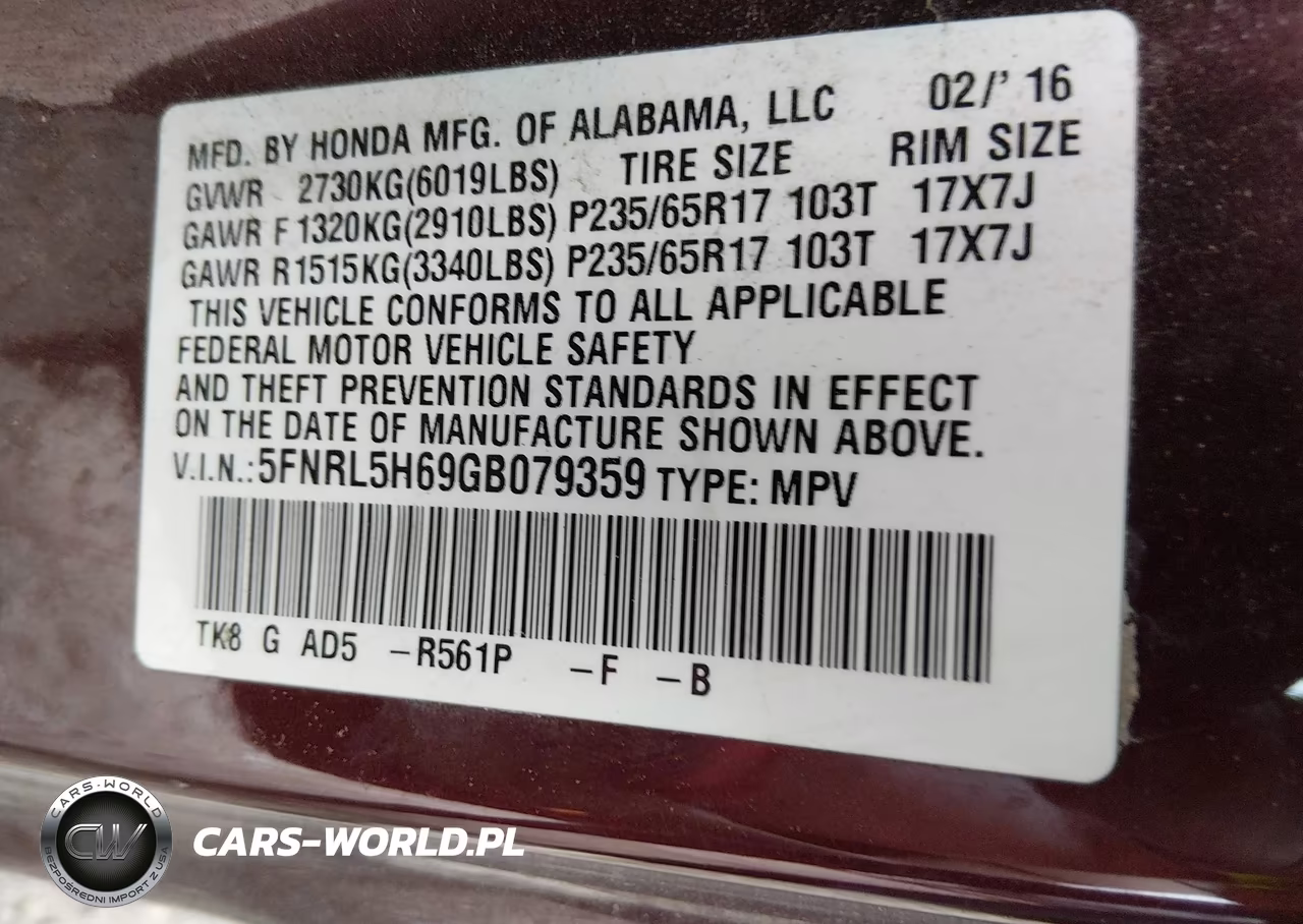 2016 Honda Odyssey Ex-L VIN:5FNRL5H69GB079359 - 9