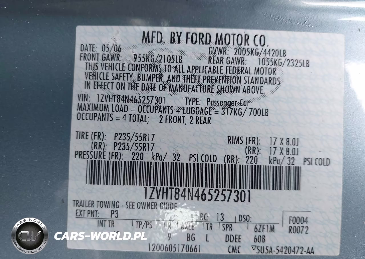 2006 Ford Mustang V6 VIN:1ZVHT84N465257301 - 9