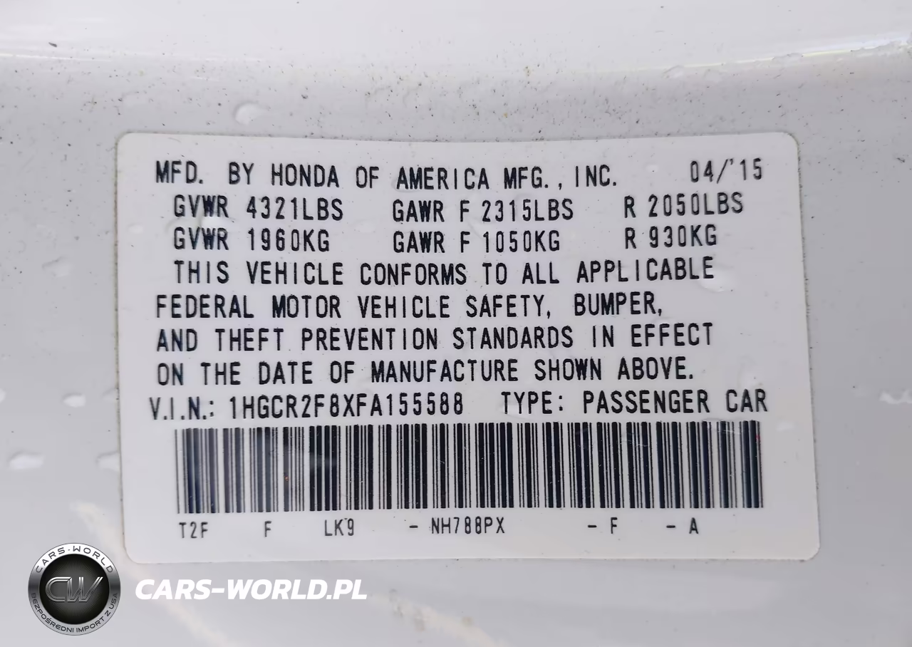 2015 Honda Accord Ex-L VIN:1HGCR2F8XFA155588 - 9
