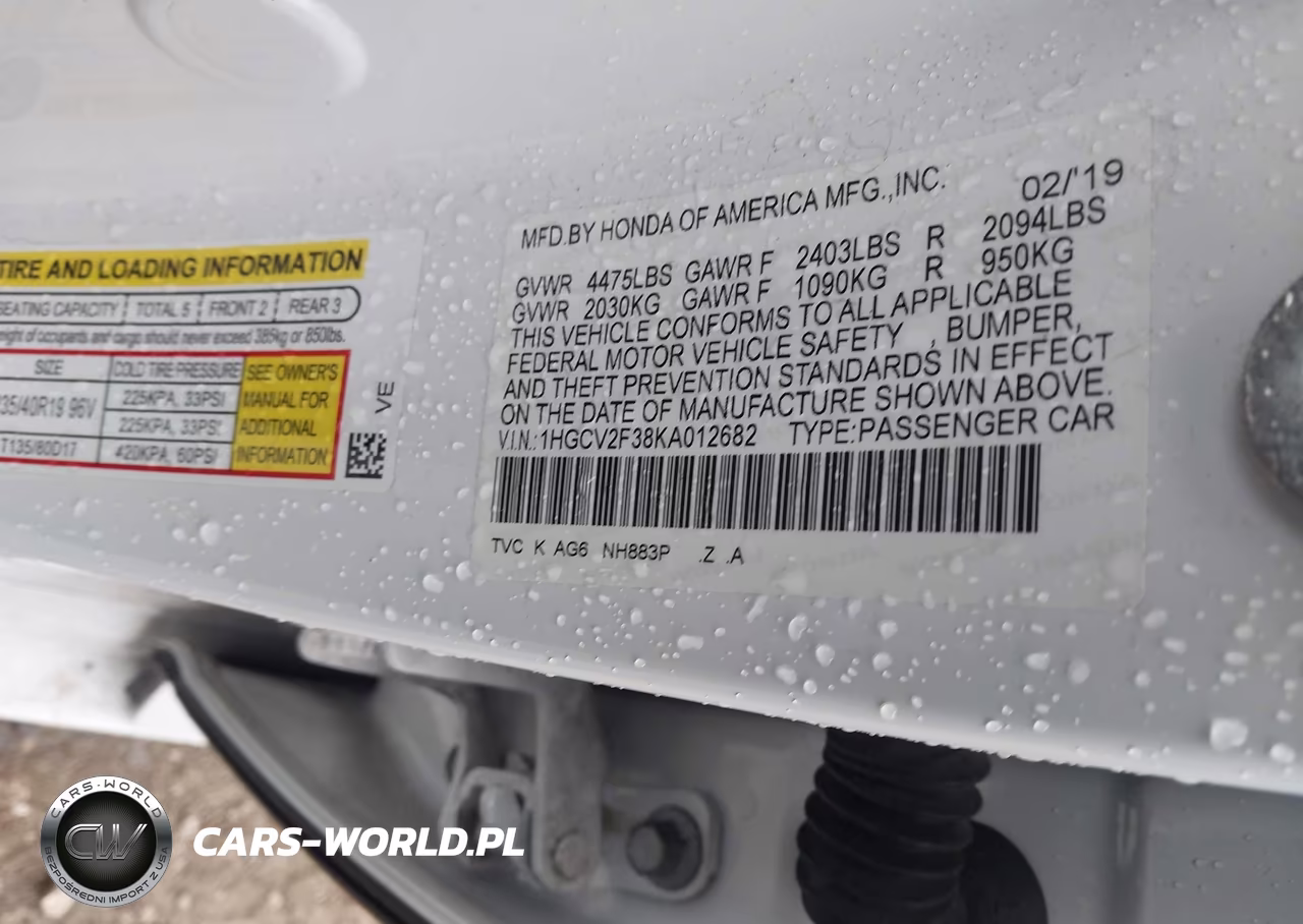 2019 Honda Accord Sport 2.0T VIN:1HGCV2F38KA012682 - 9