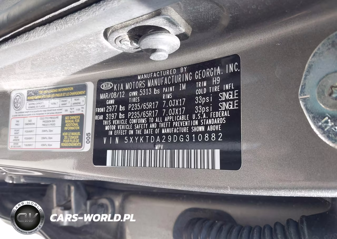 2013 Kia Sorento Lx V6 VIN:5XYKTDA29DG310882 - 9