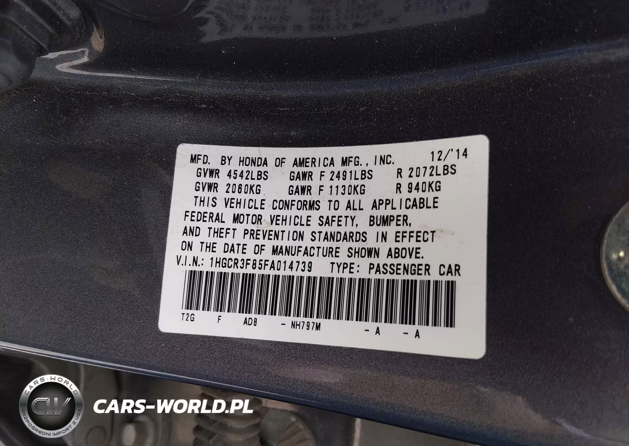 2015 Honda Accord Ex-L V-6 VIN:1HGCR3F85FA014739 - 9