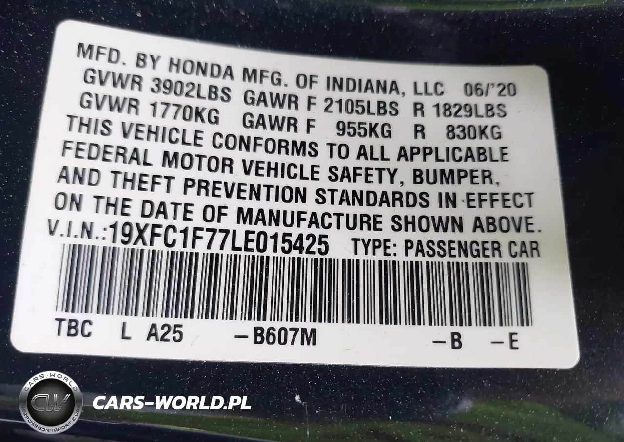 2020 Honda Civic Ex-L VIN:19XFC1F77LE015425 - 9