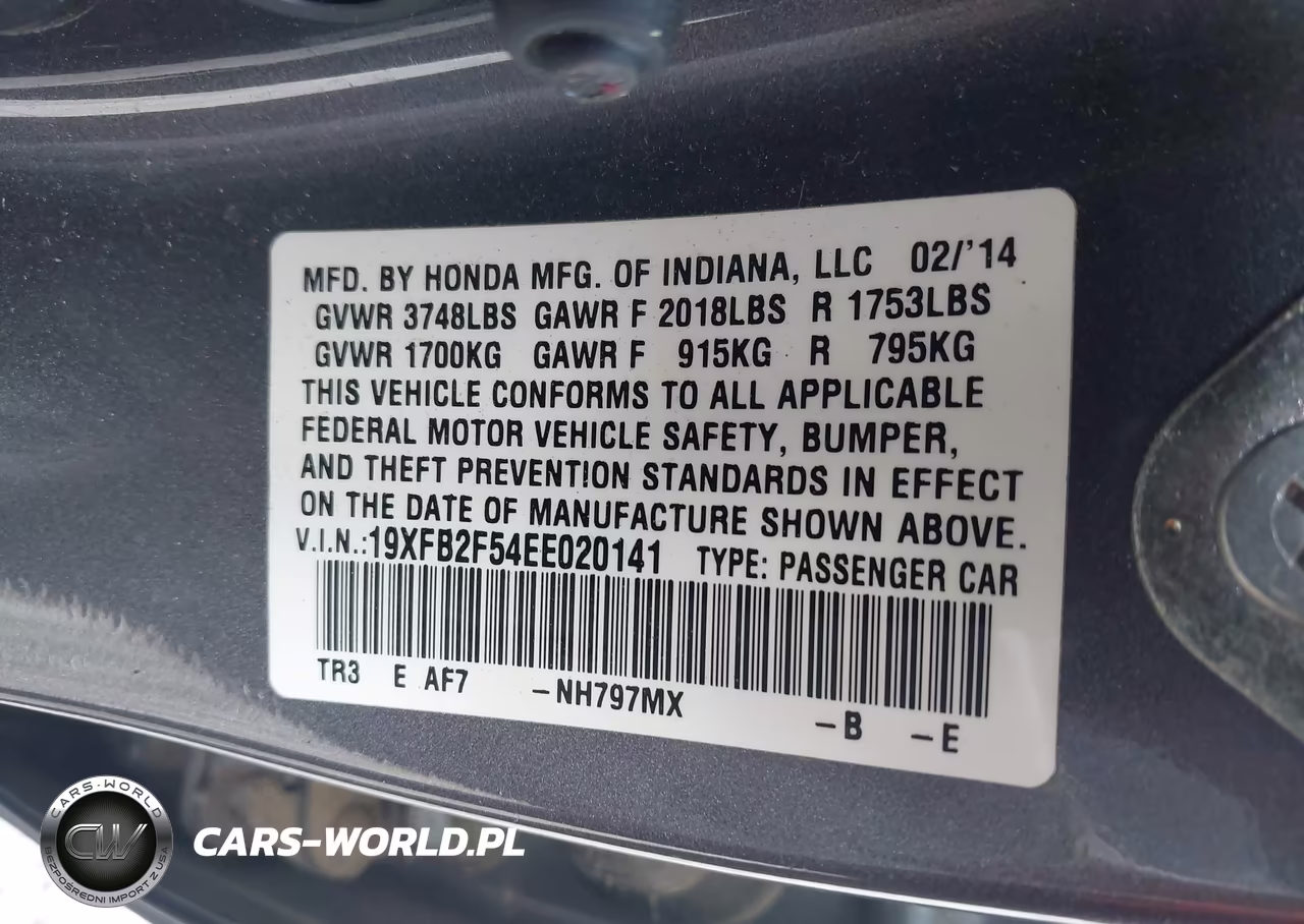 2014 Honda Civic Lx VIN:19XFB2F54EE020141 - 9
