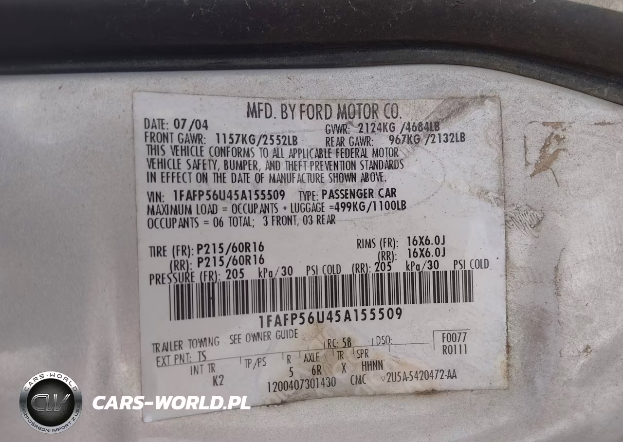 2005 Ford Taurus Sel VIN:1FAFP56U45A155509 - 9