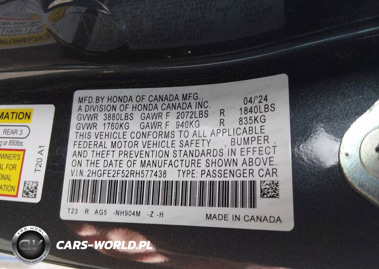 2024 Honda Civic Sport VIN:2HGFE2F52RH577438 - 9