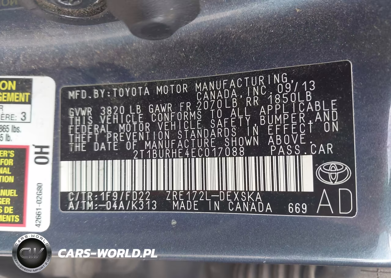 2014 Toyota Corolla S Plus VIN:2T1BURHE4EC017088 - 9