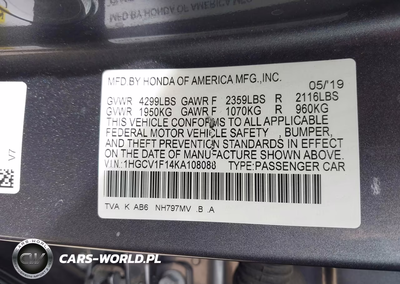 2019 Honda Accord Lx VIN:1HGCV1F14KA108088 - 9