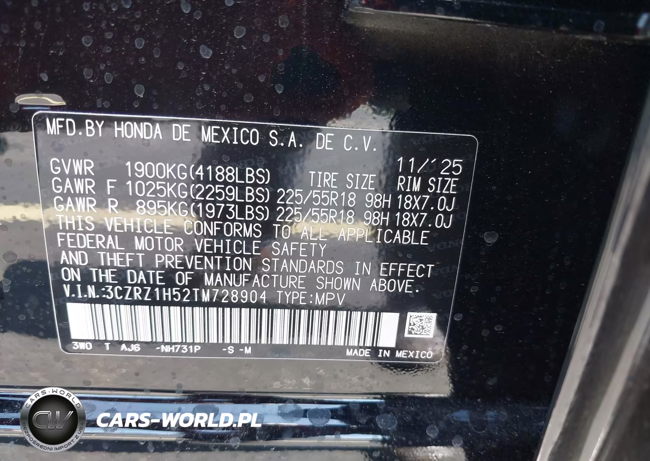 2026 Honda Hr-V 2Wd Sport VIN:3CZRZ1H52TM728904 - 9