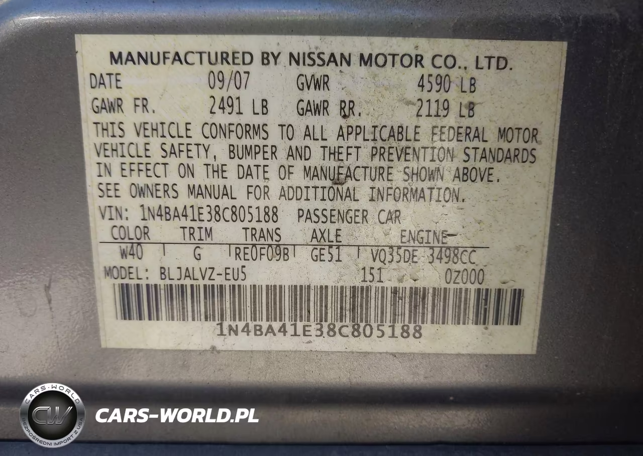 2008 Nissan Maxima 3.5 Se VIN:1N4BA41E38C805188 - 9