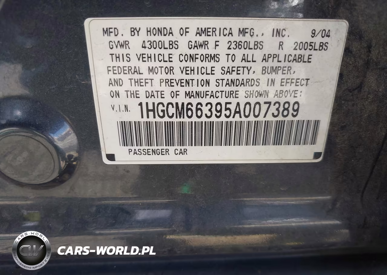 2005 Honda Accord 3.0 Lx VIN:1HGCM66395A007389 - 9