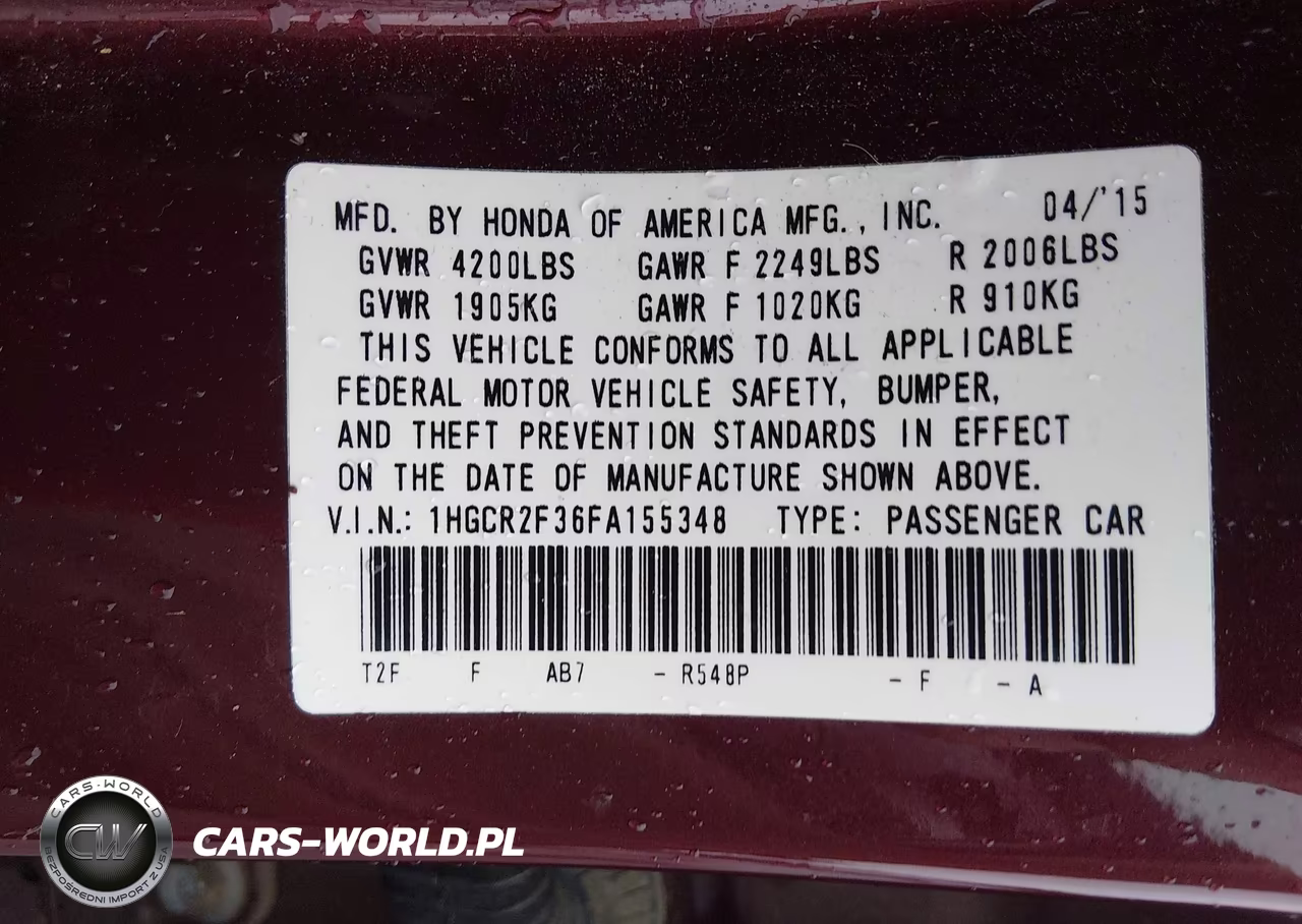 2015 Honda Accord Lx VIN:1HGCR2F36FA155348 - 9