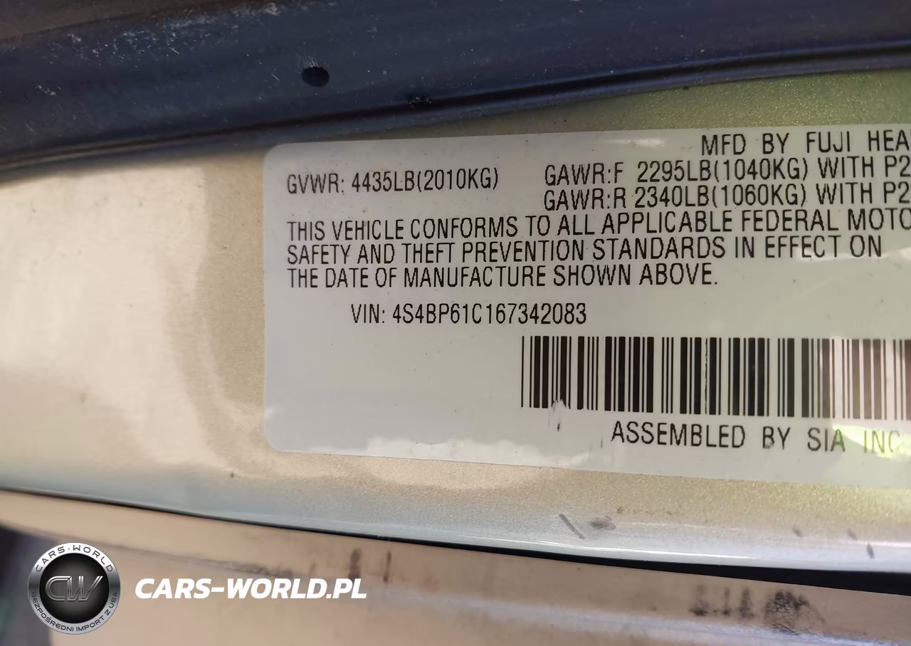2006 Subaru Outback 2.5I VIN:4S4BP61C167342083 - 9