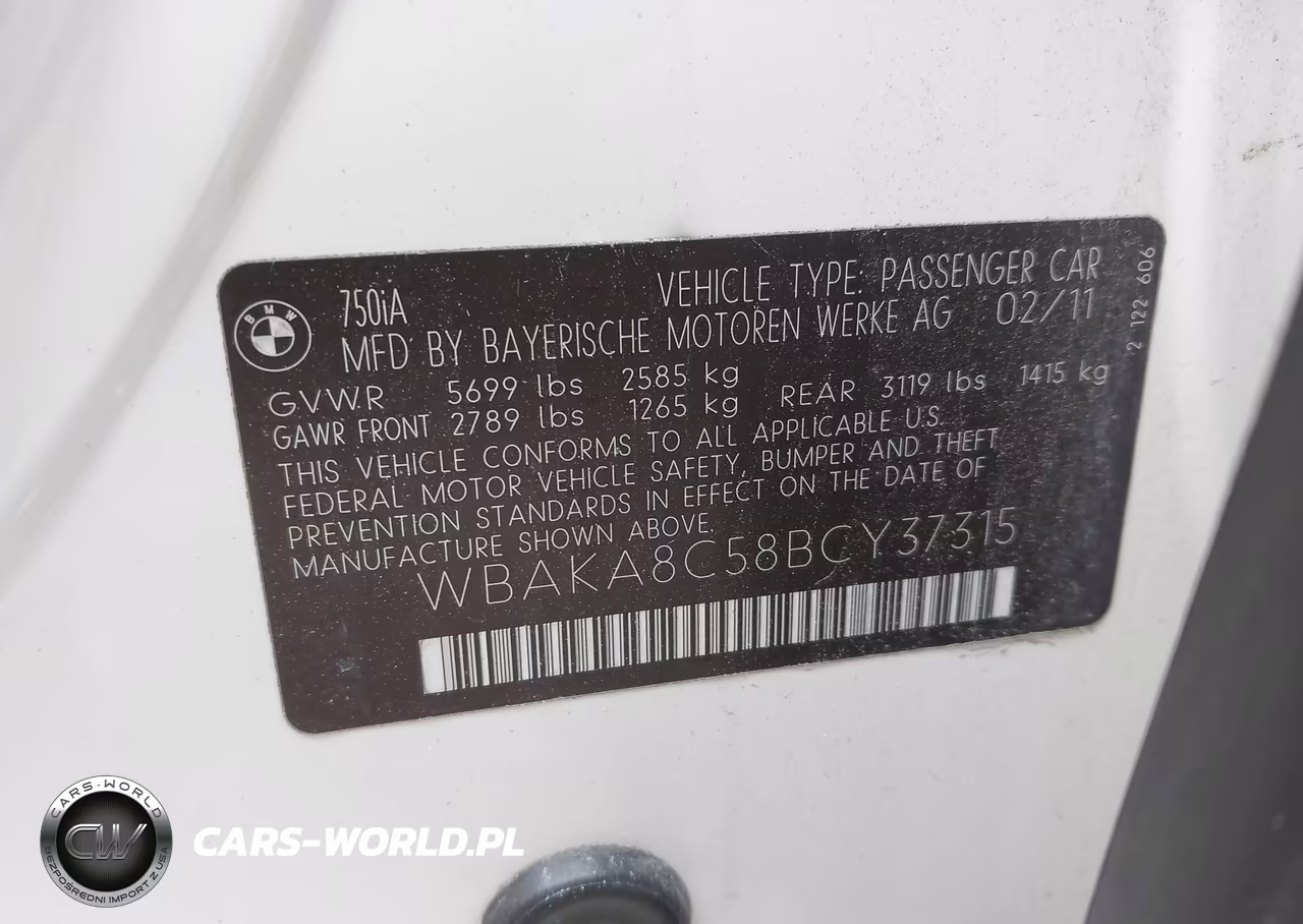 2011 BMW 750I VIN:WBAKA8C58BCY37315 - 9