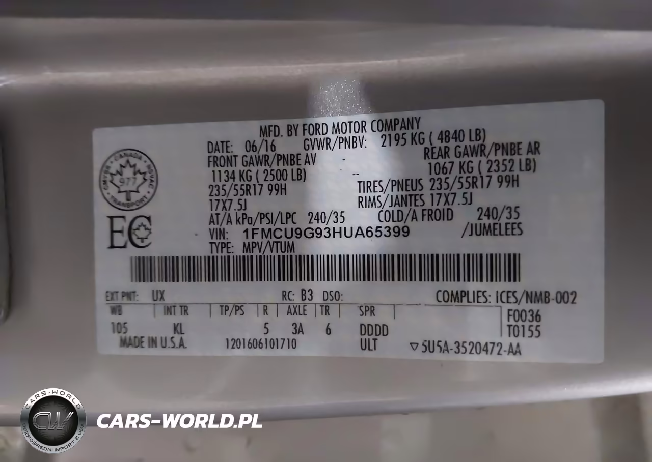 2017 Ford Escape Se VIN:1FMCU9G93HUA65399 - 9